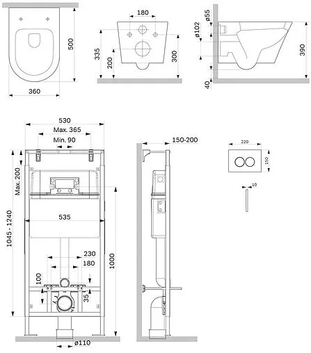 Комплект 6 в 1 Am.Pm Sense FlashClean IS100138.741701 с кнопкой черный матовый