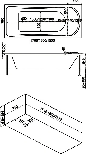 Ванна акриловая Bas Стайл 160x70 В00034