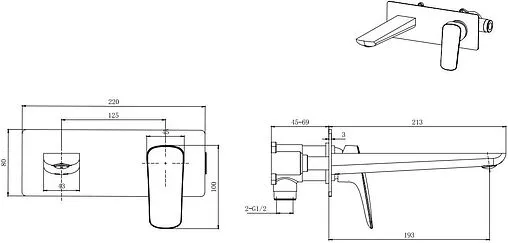 Смеситель для раковины из стены Aquatek Вега чёрный матовый AQ1013MB