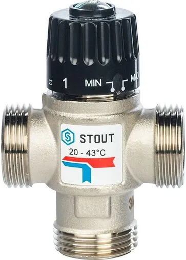 Трехходовой термостатический смесительный клапан 1&quot; +20...+43°С Kvs 2.5 Stout SVM-0020-254325