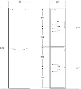 Шкаф-пенал подвесной BelBagno FLY-MARINO 40 R Rovere Nature FLY-MARINO-1500-2A-SC-RN-P-R, 2