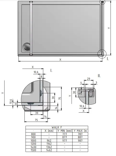 Душевое ограждение 1400x800мм прозрачное стекло Roltechnik Walk WALK F/1400/800 939-1400800-00-02, 2