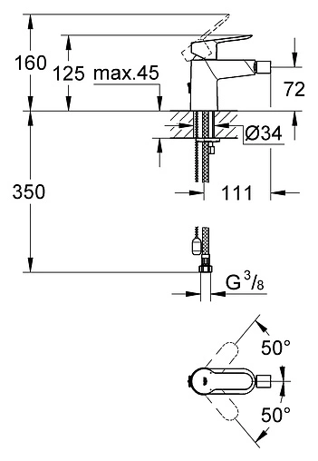 Смеситель для биде Grohe BauEdge хром 23332000 Смеситель для биде Grohe BauEdge хром 23332000