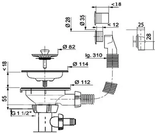Выпуск с корзиной для мойки с универсальным переливом Wirquin хром 30987086 Выпуск с корзиной для мойки с универсальным переливом Wirquin хром 30987086