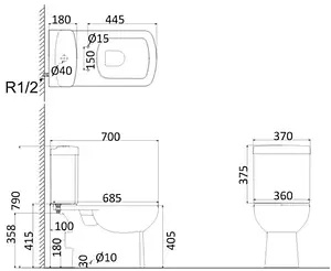 Унитаз-компакт с функцией биде Creo Ceramique Tours белый TO1002BN+TO1003N+TO1001N Унитаз-компакт с функцией биде Creo Ceramique Tours белый TO1002BN+TO1003N+TO1001N, 2