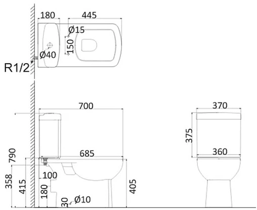 Унитаз-компакт с функцией биде Creo Ceramique Tours белый TO1002BN+TO1003N+TO1001N