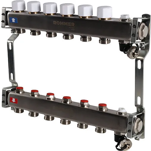 Группа коллекторная без расходомеров 6 отводов 1&quot;в/в x ¾&quot;ек Rommer RMS-3201-000006