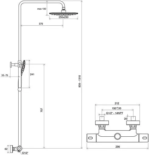 Душевая система с термостатом для душа Ravak хром X070164