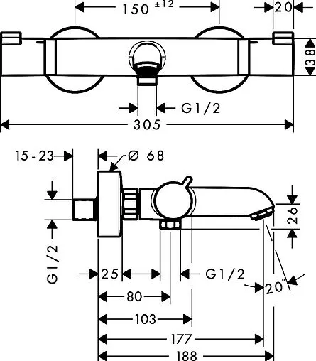 Термостат для ванны Hansgrohe Ecostat Comfort хром 13114000 Термостат для ванны Hansgrohe Ecostat Comfort хром 13114000