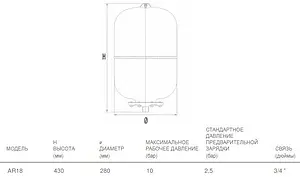 Гидроаккумулятор Aquasystem AR 18л 10 бар 1301102, 2