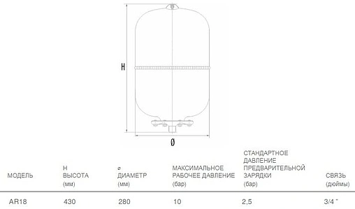 Гидроаккумулятор Aquasystem AR 18л 10 бар 1301102 Гидроаккумулятор Aquasystem AR 18л 10 бар 1301102