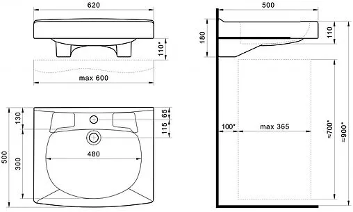 Раковина Santek Пилот 50 белый 1WH301970 Раковина Santek Пилот 50 белый 1WH301970