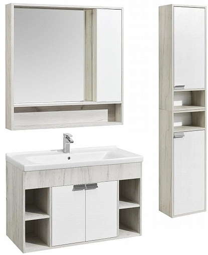 Тумба-умывальник подвесная Aquaton Флай 100 белый/дуб крафт 1A2375K0FAX10