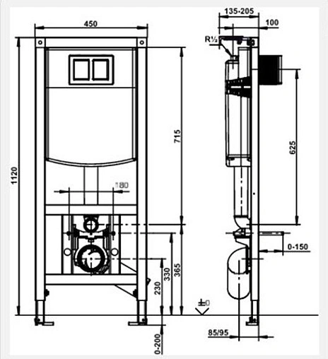 Инсталляция для подвесного унитаза Set 3 в 1 Sanit INEO PLUS 90.733.00..S004 с кнопкой Ineo Bright хром матовый