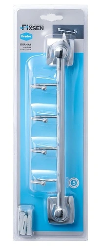 Планка с 4-мя крючками Fixsen Kvadro хром FX-61305В-4