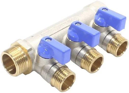 Коллектор запорный проходной 3 отвода синий ¾&quot;в/н x ½&quot;н General Fittings 620056N0504B3A