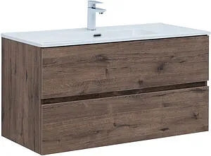 Тумба-умывальник подвесная Aquanet Алвита New 100 дуб веллингтон/табак 00334188+00254365, 1
