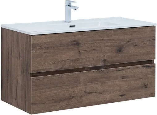 Тумба-умывальник подвесная Aquanet Алвита New 100 дуб веллингтон/табак 00334188+00254365