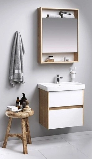 Тумба-умывальник подвесная Aqwella City 60 белый/дуб балтийский CI0106DB+S-UM-MOD60SL/1