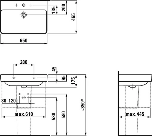 Раковина Laufen Pro S 65 белый 8.1096.4.000.104.1