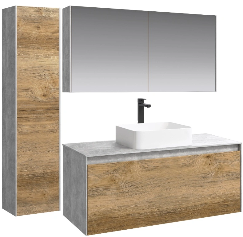 Тумба-умывальник подвесная Aqwella Mobi 120 дуб балтийский/бетон светлый MOB0112BS+MOB0712DB+641945