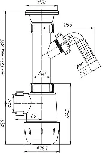 Сифон бутылочный для мойки Ани Пласт Грот A1000 Сифон бутылочный для мойки Ани Пласт Грот A1000