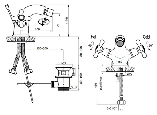 Смеситель для биде Cezares Nostalgia хром NOSTALGIA-BS1-01