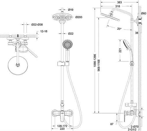Душевая система со смесителем для душа Bravat Source хром F9173218CP-A-ENG
