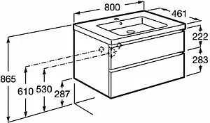 Тумба-умывальник подвесная Roca Domi 80 белый/чёрный матовый A857459806+ Тумба-умывальник подвесная Roca Domi 80 белый/чёрный матовый A857459806+, 2