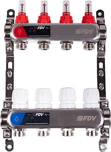 Группа коллекторная с расходомерами 4 отвода 1&quot;в/в x ¾&quot;ек FDV S1101A-¼, 1