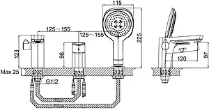 Смеситель на борт ванны на 3 отверстия D&K Berlin Technische чёрный/хром DA1434915, 2