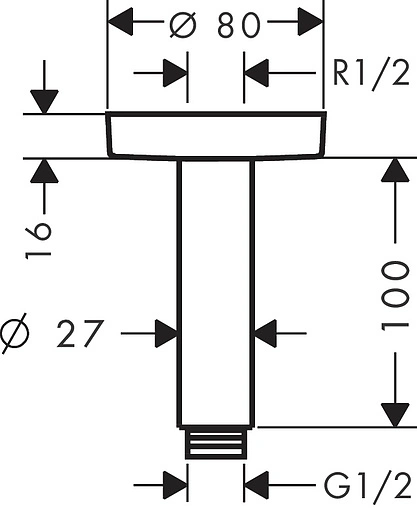 Держатель верхнего душа на потолок Hansgrohe S 100 хром 27393000