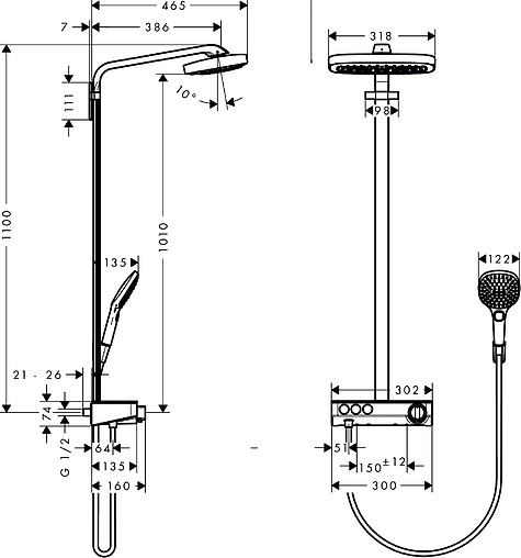 Душевая система с термостатом для душа Hansgrohe Raindance Select E 300 3jet хром/белый 27127400