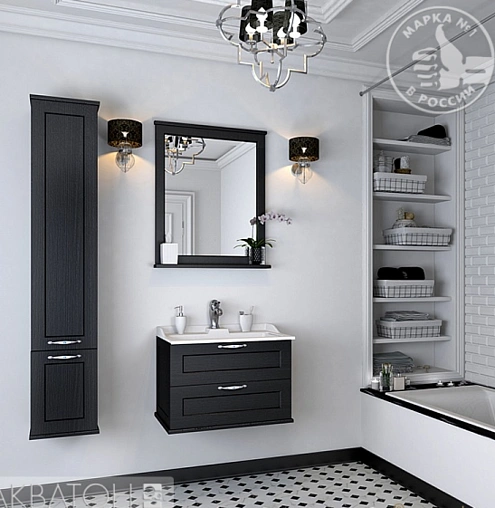 Шкаф-пенал подвесной с бельевой корзиной Aquaton Леон 30 ясень чёрный 1A186503LBPT0