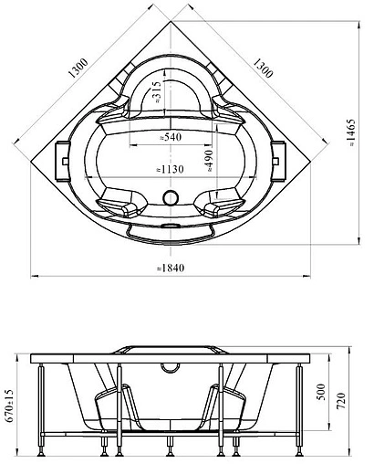 Ванна акриловая Radomir Сорренто 130х130 1-01-0-0-1-039