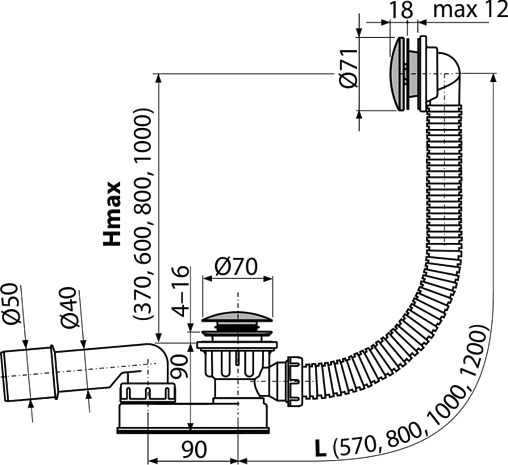 Слив-перелив для ванны AlcaPlast хром A507CKM