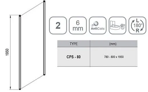 Боковая стенка 800мм прозрачное стекло Ravak Chrome CPS-80 9QV40U00Z1