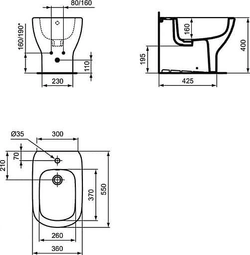 Биде напольное Ideal Standard Tesi Silk White белый матовый T3540V1