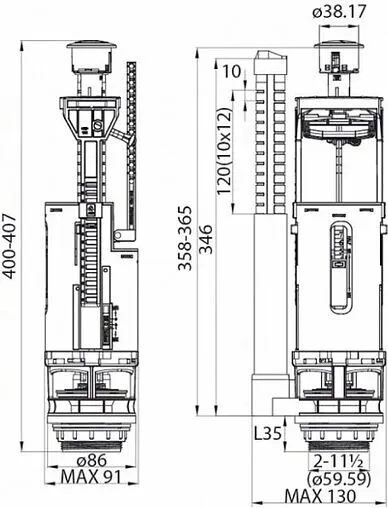 Комплект арматуры для бачка двухрежимный ½&quot; пластик нижний IDDIS Optima Home тип А 2482NARi35