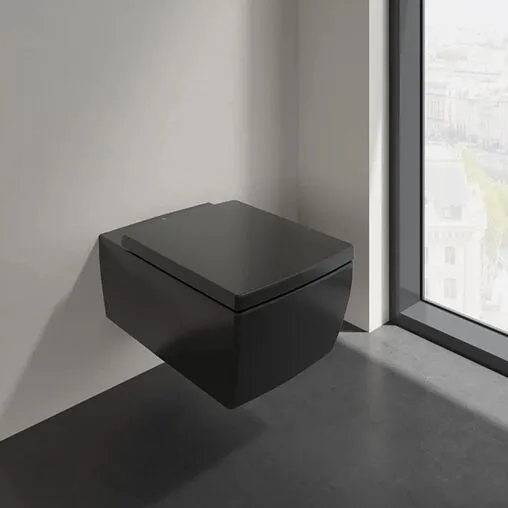 Унитаз подвесной безободковый Villeroy&amp;Boch Memento 2.0 Pure Black CeramicPlus черный матовый 4633R0R7