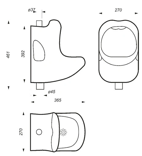 Писсуар с внешним подводом воды Sanita Luxe Love is Red красный PS/Kiss/Mech/RED.G/S1
