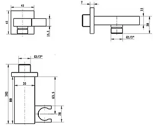 Шланговое подключение с держателем Villeroy&Boch Universal хром TVC00046300061 Шланговое подключение с держателем Villeroy&Boch Universal хром TVC00046300061, 2