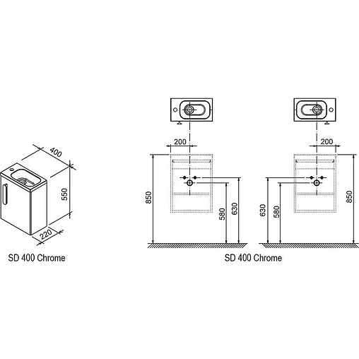 Дверь тумбы под умывальник правая Ravak Chrome SD 40 R белый/хром X000000541