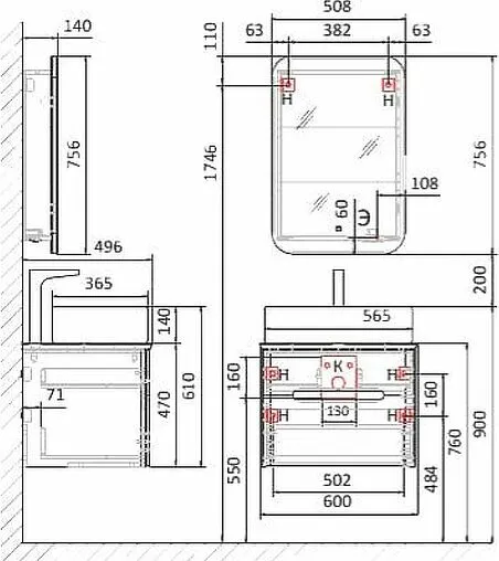Шкаф-зеркало Jorno Bosko 50 R с подсветкой и часами белый Bos.03.50/W