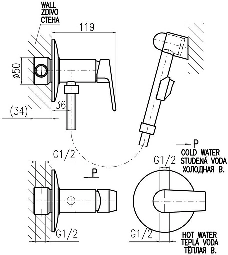 Гигиенический душ со смесителем Rav Slezak Colorado хром CO147