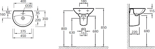Раковина Jacob Delafon Patio 45 белый E4152-00