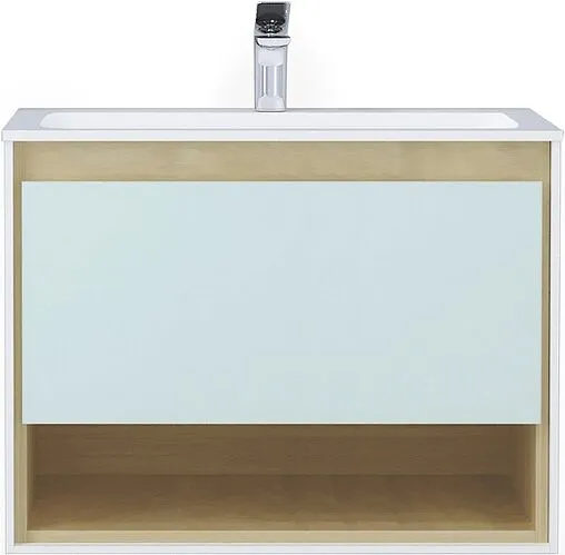 Тумба под умывальник подвесная Jorno Glass 80 белый/дуб сонома Gla.01.77/P/W