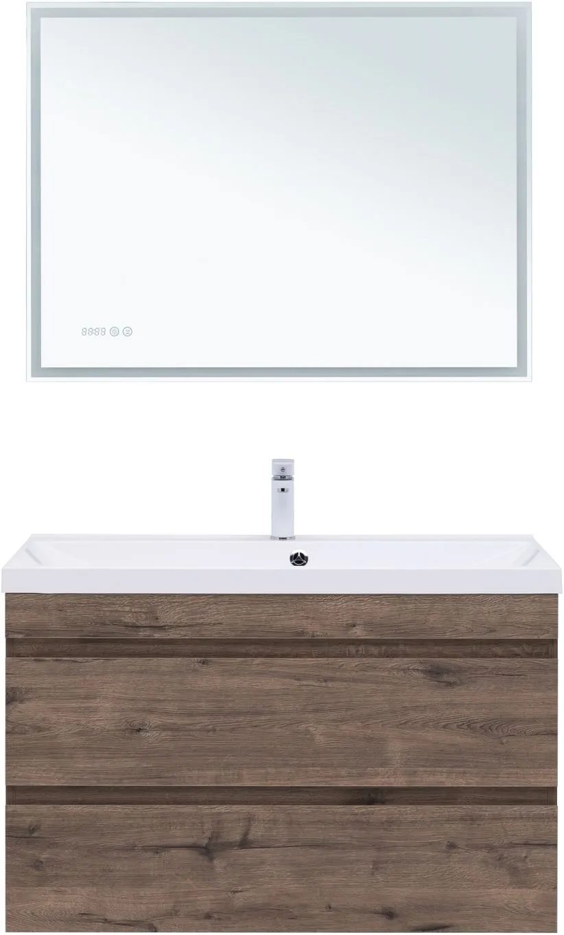 Тумба-умывальник подвесная Aquanet Нота New 100 дуб веллингтон/табак 00334194+00284116