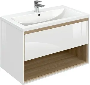 Тумба-умывальник подвесная Cersanit Louna 80 белый/дуб Эврика 64071+ Тумба-умывальник подвесная Cersanit Louna 80 белый/дуб Эврика 64071+, 1
