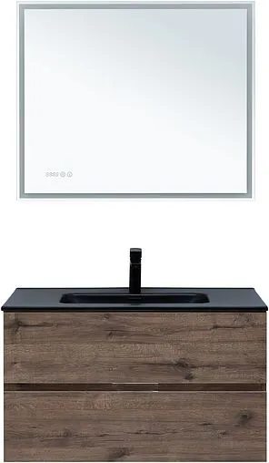 Тумба-умывальник подвесная Aquanet Алвита New 90 дуб веллингтон/табак 00334187+00284029